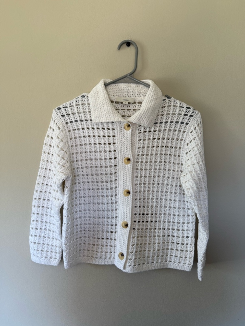 Vince Block Stitch Cotton Cardigan in Optic White - Picture 2 of 6